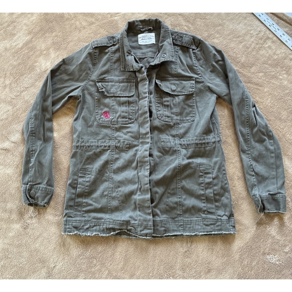 Women's Jacket‎ Small Green Indie Sleaze Boho Utility Jacket Floral Embroidered
